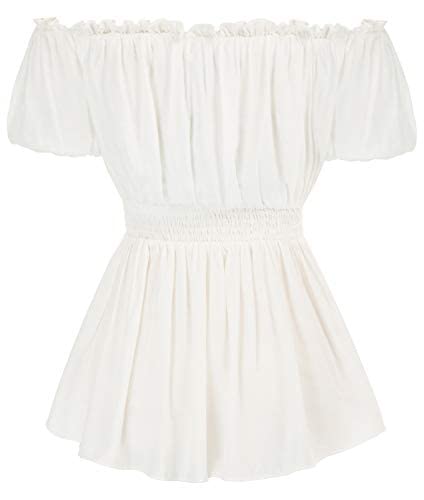 Women Renaissance Shirt Puff Sleeve Boho Off Shoulder Peasant Tops White XXL - Image 3