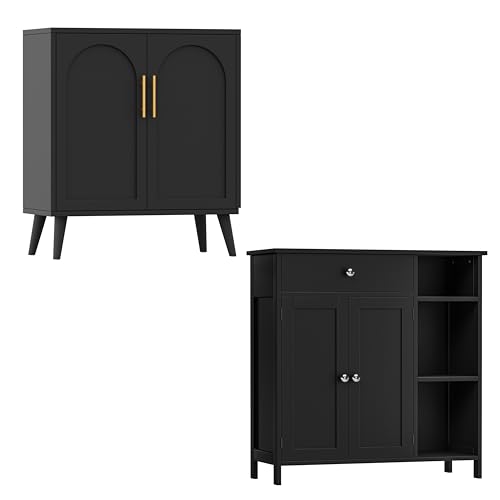 Keehusux 15.7" D Black Bathroom Floor Cabinet with Doors, Bathroom