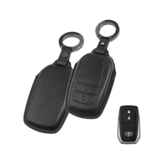 Image of Keyzone Vintage Leather Key Cover for Toyota Innova Crysta, Innova HyCross, Hilux 2 Button smart Key (VL-Black)