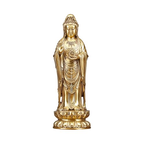 Statue de Bouddha en laiton Guanyin artisanat dore de prestige