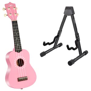 Vanphy Soprano Ukulele For Beginner Kids With Gig Bag,21 Inch Polishing Uke For Starter Basswood +Folding A-Frame Metal Acoustic Guitars Stand #TOP11