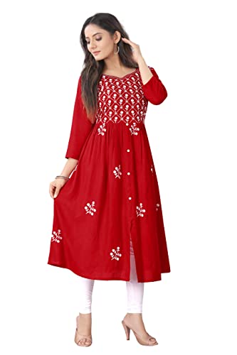 Image of KrazzyKudy Women's Rayon Embroidered Flared Kurtis