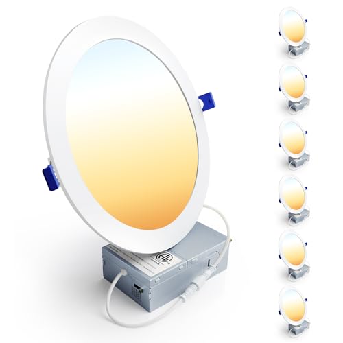 Ensenior 6 Pack 8 Inch LED Recessed Light Dimmable 2700K-5000K 5CCT 1600LM High Brightness 18W 120V Damp Rated Ultra-Thin Canless Wafer Light - ETL & FCC & IC