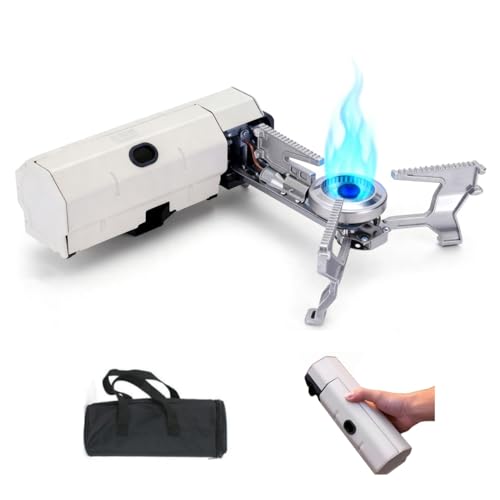 Fornello a Gas da Campeggio Antivento Mini Stufa Pieghevole Campeggio 2600W Fornellino in Acciaio con Accensione Piezo Portatile Regolabile Fornellini Compatibile con Cartucce di Gas 220g-250g