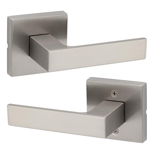 Image of Kwikset Singapore Interior Passage Door Handle, Lever for Closet and Hallway Doors, Reversible Non-Locking Handle Lever, Satin Nickel, with Microban Protection, (Pack of 12)