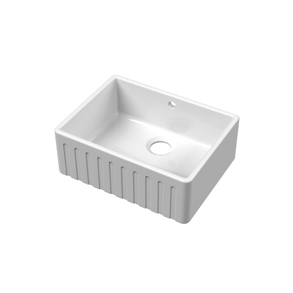 Milano White Fluted Fireclay Ceramic Rectangular Belfast Kitchen Sink - 595mm x 450mm