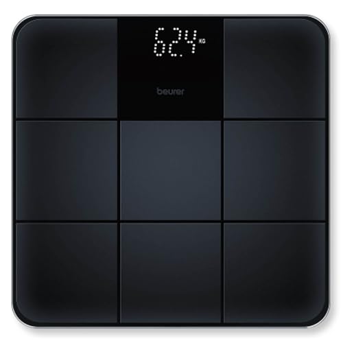 Beurer GS 235 Báscula de vidrio, báscula personal digital con pantalla mágica, superficie antideslizante y elegante en una estructura de azulejo mate, encendido y apagado automático, negro Beurer GS 235 Báscula de vidrio, báscula personal digital con pantalla mágica, superficie antideslizante y elegante en una estructura de azulejo mate, encendido y apagado automático, negro