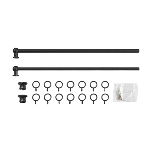 Image of TWOPAGES 18 to 28 Inches Adjustable Cafe Curtain Rod with Rings, Inside /Outside Mount Black Window Rod for Kitchen Window Bathroom French Door