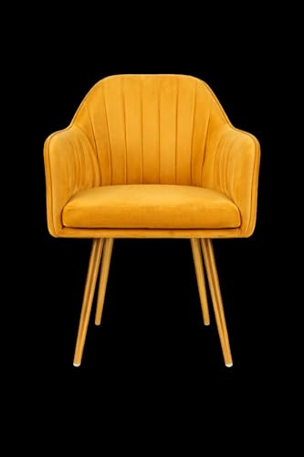 Image of Accent Chair for Living Room| Soft Velvet Fabric Armchair with Multi Colour Leg Options | Modern Chair with Thick Cushion for Home Office restaurent and cafes| 1pc (Velvet, Mustard)