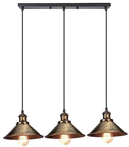 iDEGU 3 Lampes Suspension Luminaire Industrielle Lustre Plafonnier Design Edison Métal Lustre Suspension Vintage Lampe de Plafond pour Salle à Manger Salon...