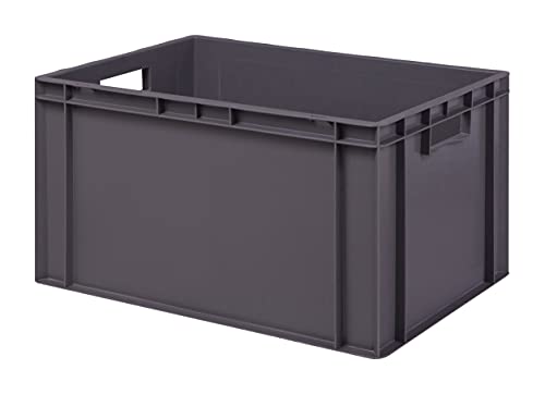 1a-TopStore Stabile Profi Aufbewahrungsbox Stapelbox Eurobox Stapelkiste mit Deckel, Kunststoffkiste lieferbar in 5 Farben und 21 Größen für Industrie, Gewerbe, Haushalt (grau, 60x40x33 cm)