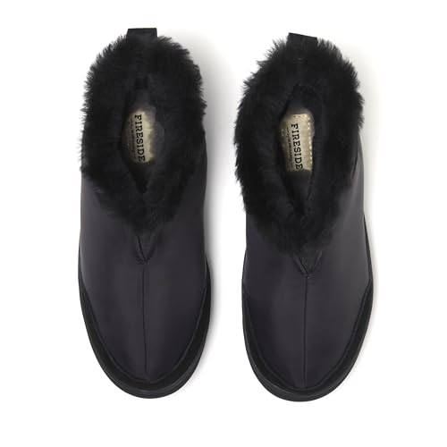 Image of Dearfoams Men's Fireside Nylon Australian Shearling Water Resistant Apres Winter Warm Up Bootie