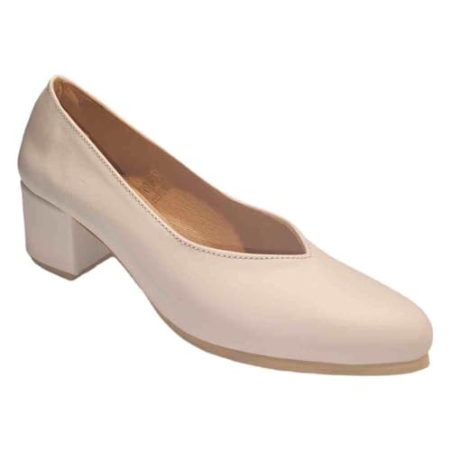 ARIADNA SÁNCHEZ Zapatos de Salón Mujer BELONA, Cómodos 24 Horas para Azafatas, Trabaio. Calzado de Piel Fabricado en España Tacón Medio (Beige, Sistema Tallas Calzado EU, Adulto, Números, Ancho, 38)