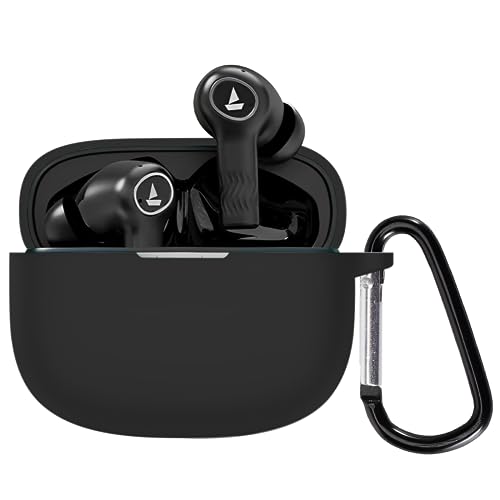 Image of New Silicone Case Compatible with Boat Nirvana ion Protective Soft Silicone 360 Full Protection Dust-Proof Shockproof Case Cover with Hook (Cover Only) (Black)