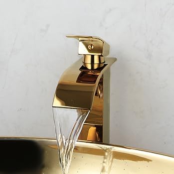 Miniatura 8 de KECTIAKL Fregadero de baño de 23 pulgadas, cuenco de fregadero de cerámica dorada, fregadero de baño ovalado sobre encimera con grifo de cascada y