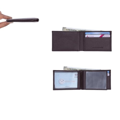 Image of Men's Genuine Leather Slim Wallet | 2 Card Slots, 1 Note Compartment, 1 Hidden Pocket, 2 ID Windows | Slim Leather Wallet for Men | Daily Use Money Purse (Brown)