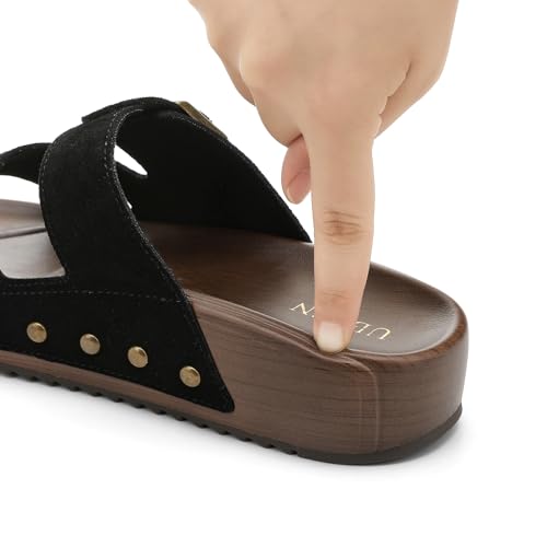 Image of UBFEN Womens Platform Slide Sandals | Real Leather,Buckle Sandals with Cushioned Flatform Footbed,Comfortable for Walking,Arch Support,Casual Styling
