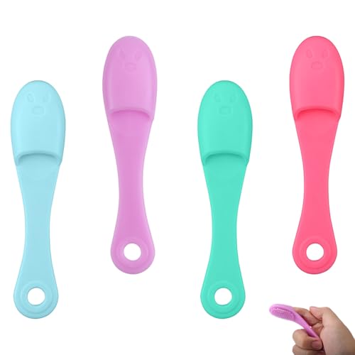 Image of 4 Pcs Cat Chin Brushes, Soft Silicone Manual Facial Cleansing Scrubber Cats Chin Cleaner Dog Finger Toothbrush Pet Tooth Brush with Improved Design for Dogs Cats Puppies Chin Cleaning Dental Care