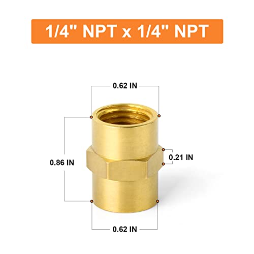 Gasher 10Pcs Brass Pipe Fitting, Reducer Adapter, 1/4-Inch Female Pipe X 1/4-Inch Female Pipe #TOP3