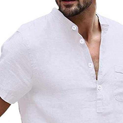Blusa de Manga Curta, Gola Alta Abotoada, Frente Meio Aberta, Camisa de Verão Respirável Masculina p