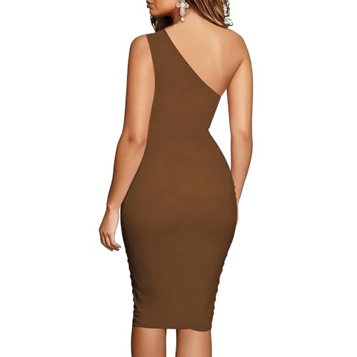 Image of TOPSRANI Women Sexy Midi Dress Bodycon Casual Sleeveless Basic Ruched Tank Summer Club Party Dresses