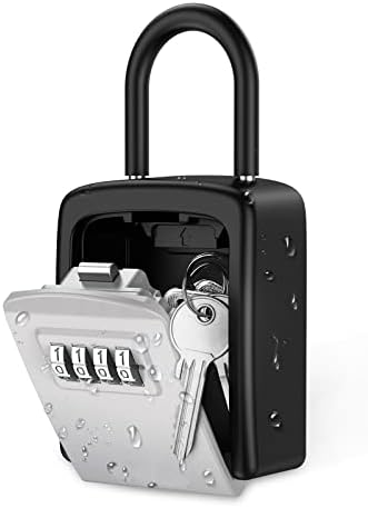 Key Lock Box, Upgraded Lockbox for Keys Outdoor, Key Safe Box, Weatherproof 4 Digit Combination Key Storage Lock Box, 5 Keys Capacity Lockbox with Removable Shackle for Indoor Outdoor, 3.66inch