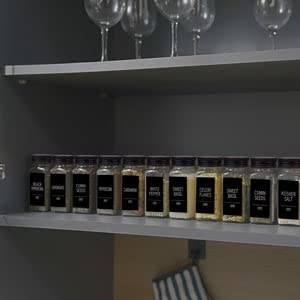 Image of Churboro 66 Pack Glass Spice Jars with Labels, 4oz Spice Containers | Square Spice Bottles with Black Caps, Shaker Lids, 547 Labels, Funnel & Chalk Pen. Keep Seasoning Jars Neat and Organized
