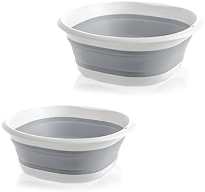 Collapsible Round Washing Up Bowl , 2 PCS Foldable Washing Basin Portable Dish Washing Tub, Plastic Folding Round Washbasin Multipurpose Folding Bowl for Travel Camping and Home Kitchen