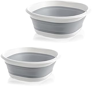 Collapsible Round Washing Up Bowl , 2 PCS Foldable Washing Basin Portable Dish Washing Tub, Plastic Folding Round Washbasin Multipurpose Folding Bowl for Travel Camping and Home Kitchen
