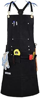 Work Apron with 10 Tool Pockets, Woodworking Fireproof Apron for Men, Carpenter Canvas Apron Adjustable M to XXXL Cross back Tools Apron, Black