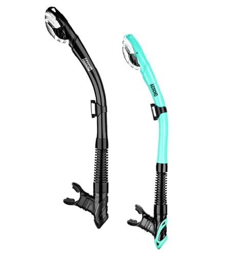 Aegend Dry Snorkel, Dive Mask Easy-Breath Free Diving Snorkel for Snorkeling Scuba Diving Freediving Swimming, with Top Dry Valve and Food-Grade Silicone Mouthpiece(Black & Light Blue)