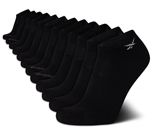 Reebok Mens Low Cut Socks - 12 Pack Performance Cushion Comfort No Show Socks - Breathable Athletic Socks for Men (6-12.5), Size 6-12.5, Black Feed