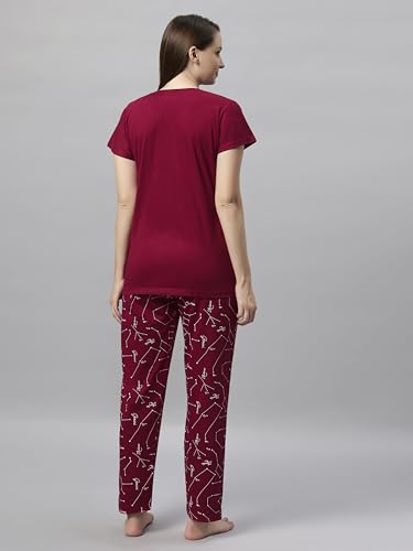 Image of DZZO Women's Cotton Printed Night Suit Set of T-Shirt & Pyjama, Night wear Dress, Relaxed wear for Women /Girls