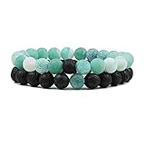 2Pcs Lava Rock Beaded Bracelet Set – Essential Oil Diffuser Jewelry with Natural Stone Beads for Aromatherapy, Yoga, Meditation, and Stress Relief, Stretchy Bracelets for Women Men (Green)