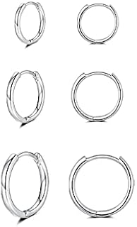 Silver Hoop Earrings for Women, Hypoallergenic Sterling Silver Huggie Hinged Hoops | Simple Tiny Helix Cartilage Tragus Sleeper Earrings Gifts for Men Girls Teens