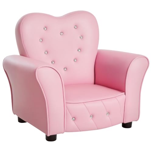 Qaba Sofá Infantil tapizado Silla Princesa Preescolar Rosa
