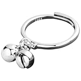 WESIEVYA Anillo Ajustable Abierto Doble Campana Metálica para Mujer, Lindo Anillo de Dedo Decorativo, Diseño Creativo y Flexible, Joyería Apilable para Uso Diario y Obsequio