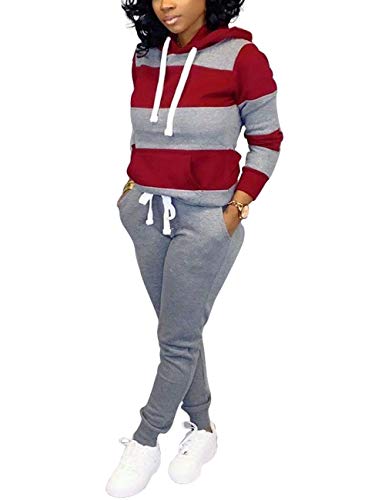Tracksuit Outfits for Women 2 Piece Color Block Long Sleeve Hoodie Sweatshirt