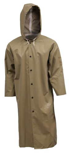 Image of Tingley Magnaprene C12148 Waterproof Coat With Storm Fly Front, Attached Hood and Inner Cuffs, 48-Inch Length, Medium, Olive Drab