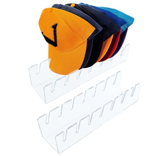 Hat Stand for Baseball Caps Display and Organizer, 2 Transparent Acrylic Hat Racks Baseball Cap Organizer, No Install Hat Holder for 14 Baseball Caps Storage for Bedroom,Closet,Dresser and Wall,Clear