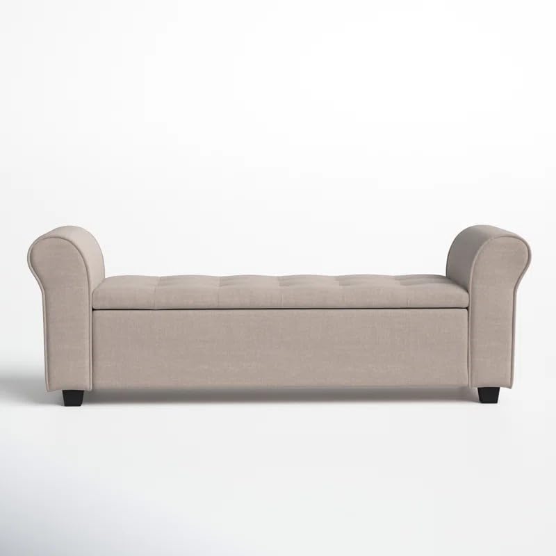 Image of Upholstered Storage Bench, Sofa Bench, Sofa couches, Ottoman Bench 2 Seater Sofa Chaise Lounger Pouffe for Living Room, Bedroom, Office | (Beige)