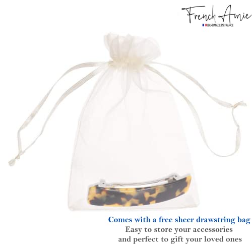 French Amie Oblong Handmade 3.5" Celluloid No Slip Hair Clip Barrette For Women, Made In France (Tokyo Shell) #TOP7