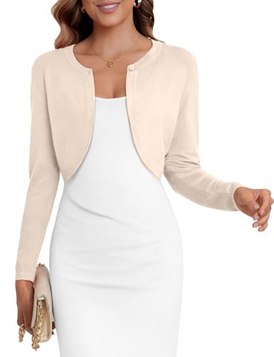 Image of Women's Cropped Cardigan Sweater Long Sleeve Knit Bolero Open Front Shrug for Dresses, S-XL