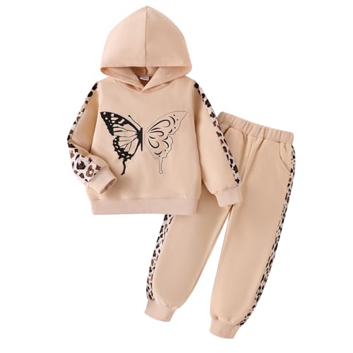 Image of Girls Clothes Fall Winter Toddler Outfits Leopard-print Hoodie Sweatshirt + Sweatpants 2 Piece Set 4-12 Years