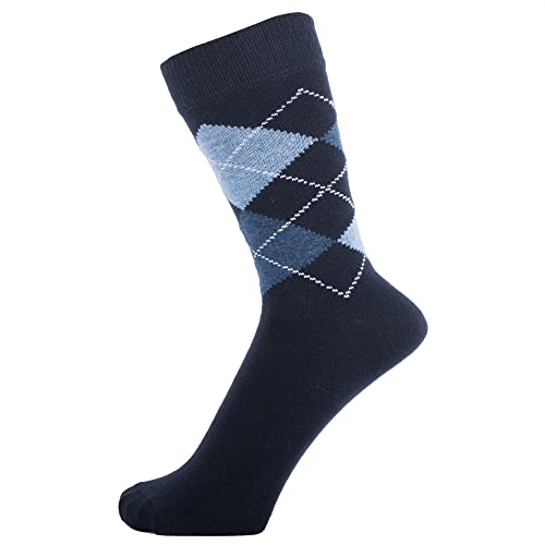 ZAKIRA Finest Combed Cotton Argyle Dress Socks for Men, Women, 6-10 (UK), Navy - White Lines