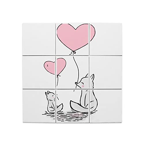 Carreaux céramique aquarelle loups 20x20 cm faïence décorative tableau mural ballon cœur mignon