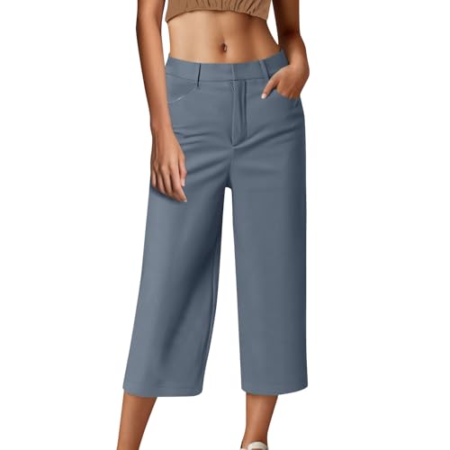 Capri Pants for Women Summer Casual Wide Leg Capris Stretch High Waisted Crop Yoga Dress Pants with Pockets