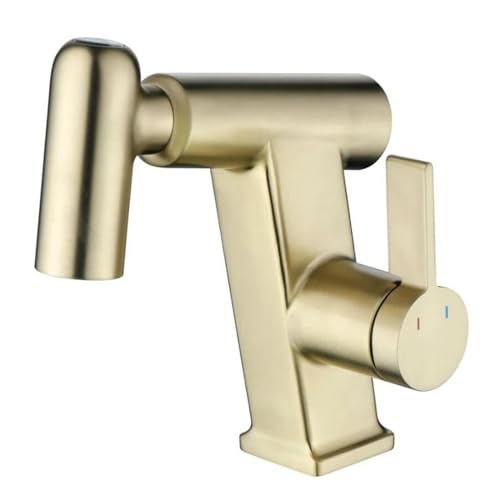 Mitigeur de salle de bains or brossé avec douchette extractible pour eau chaude et froide