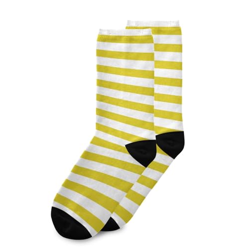 1 Pair Yellow White Stripes Crew Socks Breathable Compression Athletic Socks for Women Men Sport Running Cycling3