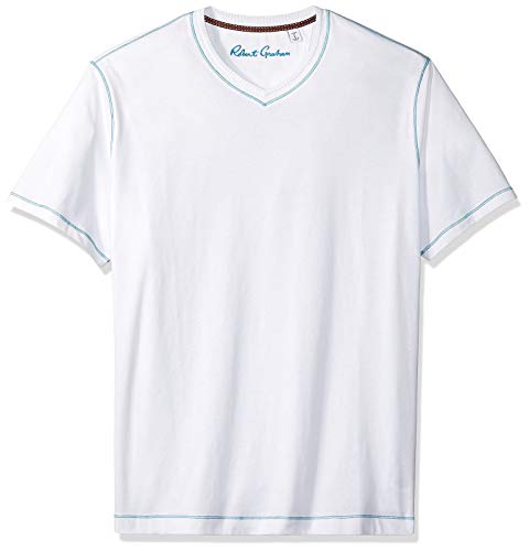 Robert Graham mens Robert Graham Maxfield Short Sleeve Vneck Tshirt T Shirt, White, XX-Large US
